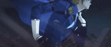 a close up of a cartoon character 's face with a blue eye