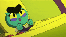 a cartoon character with a mustache is sitting in a chair