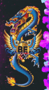a painting of a dragon with the word be in the center