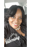 a woman wearing a black shirt with the words good morning written on it