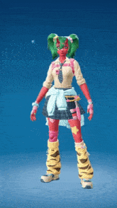 a girl with green hair and pigtails is wearing a school uniform