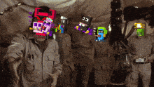 a group of soldiers with pixelated faces including one with the letter cc