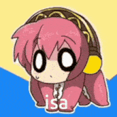 a cartoon of a girl wearing headphones with the word isa on the bottom