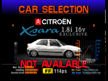 a citroen xsara 1.8i 16v exclusive car selection screen