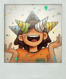 a drawing of a boy wearing a party hat and sunglasses