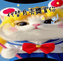 a cat wearing a sailor outfit with chinese writing