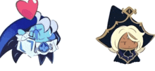 two cartoon characters are standing next to each other on a white background . one of the characters has a heart on their head .