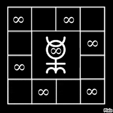 a black and white grid with infinity symbols in the middle