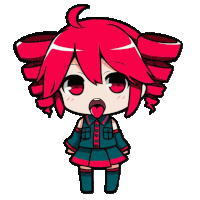 a cartoon girl with red hair sticking her tongue out