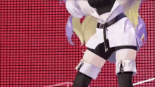 a cartoon character is dancing on a red background