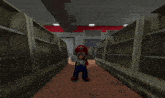 a mario video game character is standing in a store