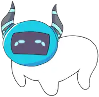 a cartoon drawing of a robot with horns on its head