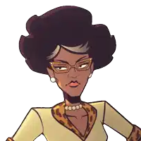 a cartoon drawing of a woman with glasses and a necklace