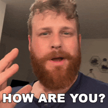 a man with a beard says " how are you "