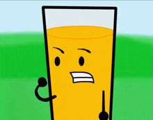 a cartoon character of a glass of orange juice with a face