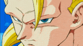 a close up of a cartoon character with a blue eye