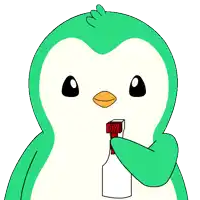 a green and white cartoon penguin is holding a yellow object