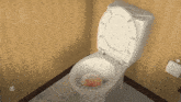a toilet with a peach in it is shown on the late show