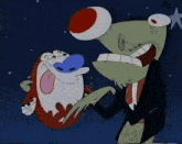 two cartoon characters are standing next to each other and one has a big nose