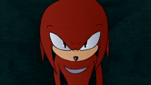a close up of a red cartoon character 's face