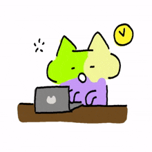 colorful cat laptop working tired