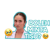 a sticker of a woman with the words boleh minta tisu