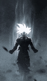 a silhouette of a person with a white haired character