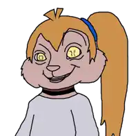 a cartoon character with a ponytail and yellow eyes