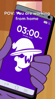 a phone that says pov you are working from home on it
