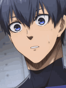 a close up of a person 's face with a tear coming out of his mouth