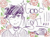 a drawing of a boy with the words good night