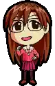 a pixel art of a girl wearing glasses and a pink skirt .