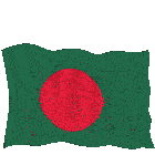 a green and red flag with soldiers saluting and the word bangladesh in yellow
