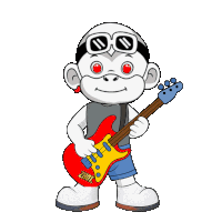 a cartoon of a monkey holding a guitar that says zhot
