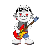 a cartoon of a monkey holding a guitar that says zhot