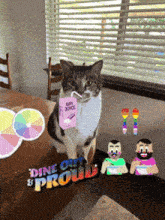 a cat with a box of dry juice in its mouth sits on a table