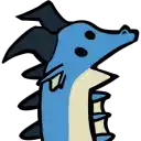 a cartoon drawing of a seahorse with a black tail