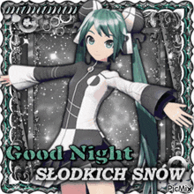 a picture of a girl with the words " good night " on it