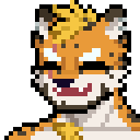 a pixel art drawing of a tiger with a yellow flower on his head