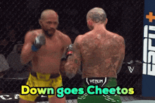 a boxing match with the words down goes cheetos on the screen