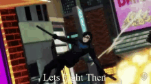 a cartoon of a superhero with the words lets fight then