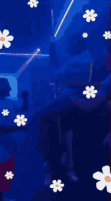 a painting of a person surrounded by white daisies