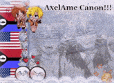 a picture of axelame canon with a couple of cartoon characters on it