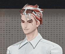 a man wearing sunglasses and a white shirt smiles