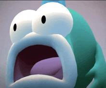 a close up of a cartoon character 's face with its mouth open