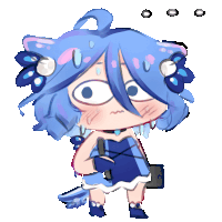 a drawing of a girl with blue hair and a butterfly ear