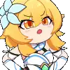 a pixel art drawing of a girl with yellow hair and a bow on her head .