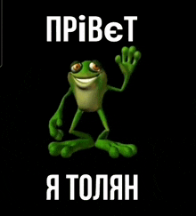 a picture of a frog with the words " pribet a tolyan " below it