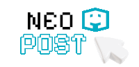 a white arrow pointing to the word post on a white background
