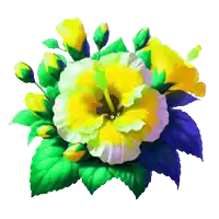 a yellow and white flower with green leaves